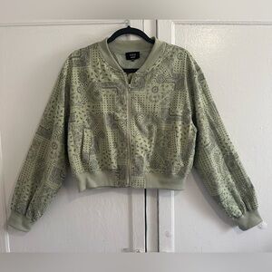 Vici Sage Green Patterned Bomber Jacket